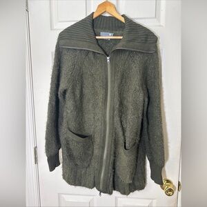 Anthropologie Olive Green Sweater Size Large Full Zipper Cardigan With Pockets